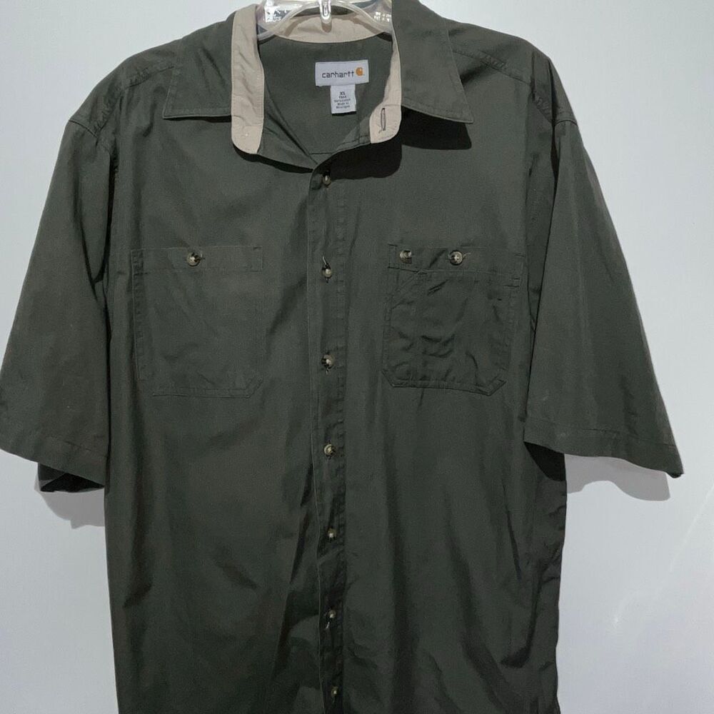 Carhartt Men's Olive Green‎ Cotton Short Sleeve Utility Work Shirt Size XL Tall